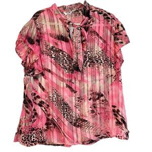 NWT Dalin Hot Pink Neck Tie Blouse 2X